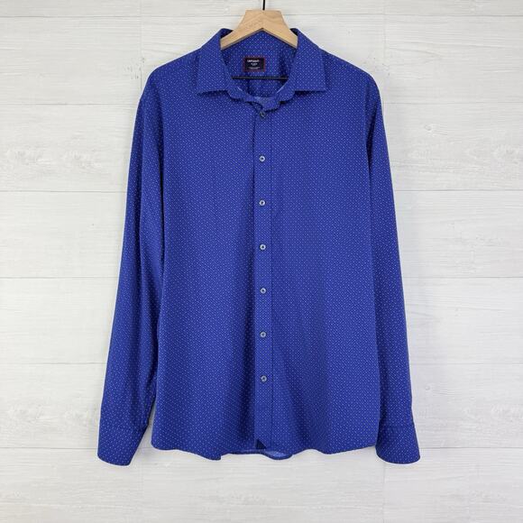 Untuckit Stanton Performance Shirt Men XL Tall Blue Printed Long Sleeves Stretch - Picture 2 of 15